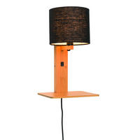 WANDLEUCHTE GOOD&MOJO  19/24/36 cm   - Schwarz/Naturfarben, Trend, Holz/Textil (19/24/36cm) - Good & Mojo