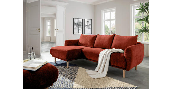 ECKSOFA Rostfarben Flachgewebe - Rostfarben/Buchefarben, KONVENTIONELL, Holz/Textil (144/230cm) - Carryhome