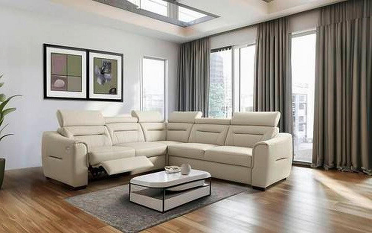 ECKSOFA Creme Echtleder Lederlook Schlaffunktion, Rücken echt, Relaxfunktion, Kopfteilverstellung  - Wengefarben/Creme, Design, Leder/Holz (260/260cm) - Celina Home