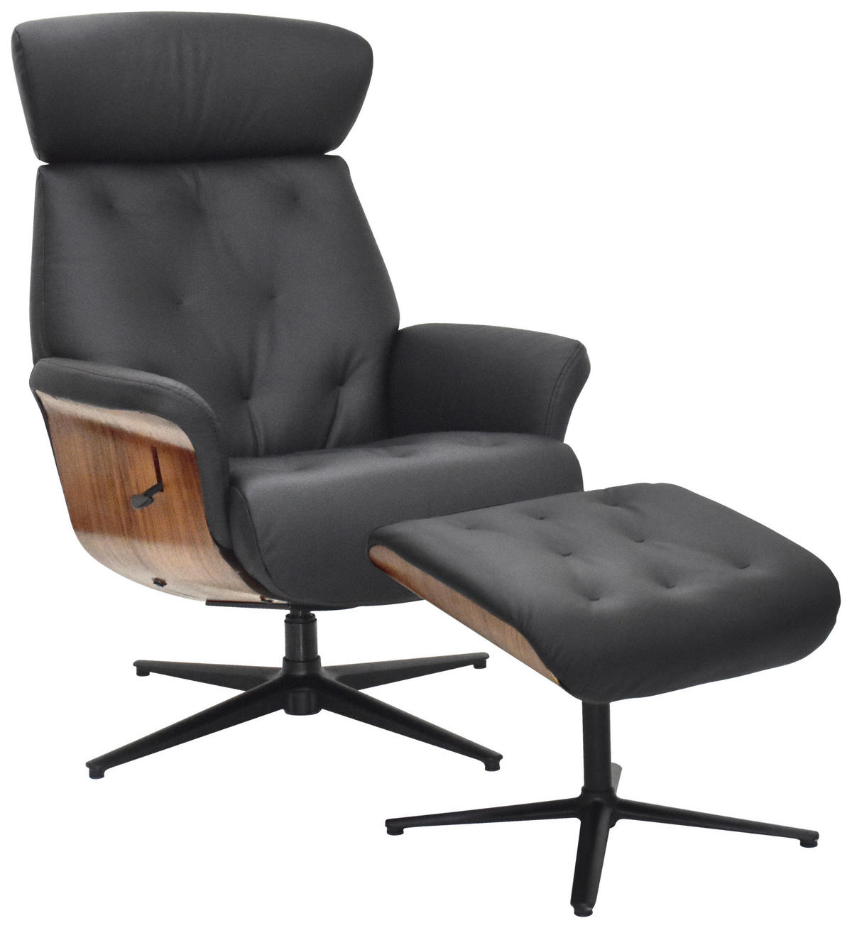 POČIVALNIK S PODNOŽNIKOM,  črna, barva oreha les, tekstil, usnje - črna/barva oreha, Design, kovina/tekstil (77/86-106/82-108cm) - Xora