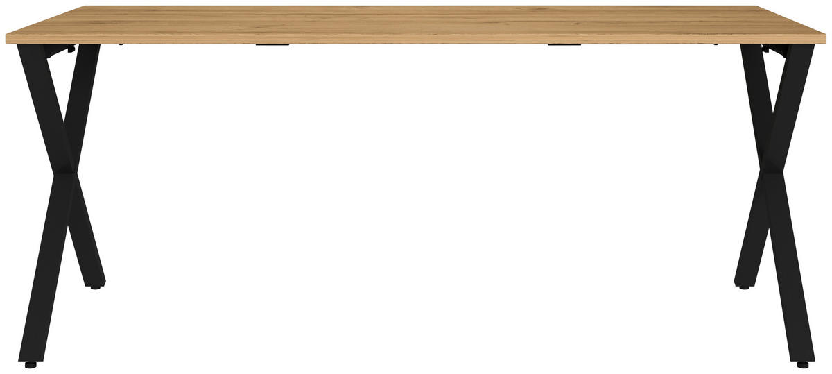 SCHREIBTISCH 180/80/75 cm, Schwarz, Eichefarben, in verschiedenen Holz-Dekoren erhältlich, justierbare Füße  - Eichefarben/Schwarz, MODERN, Holzwerkstoff/Metall (180/80/75cm) - Novel