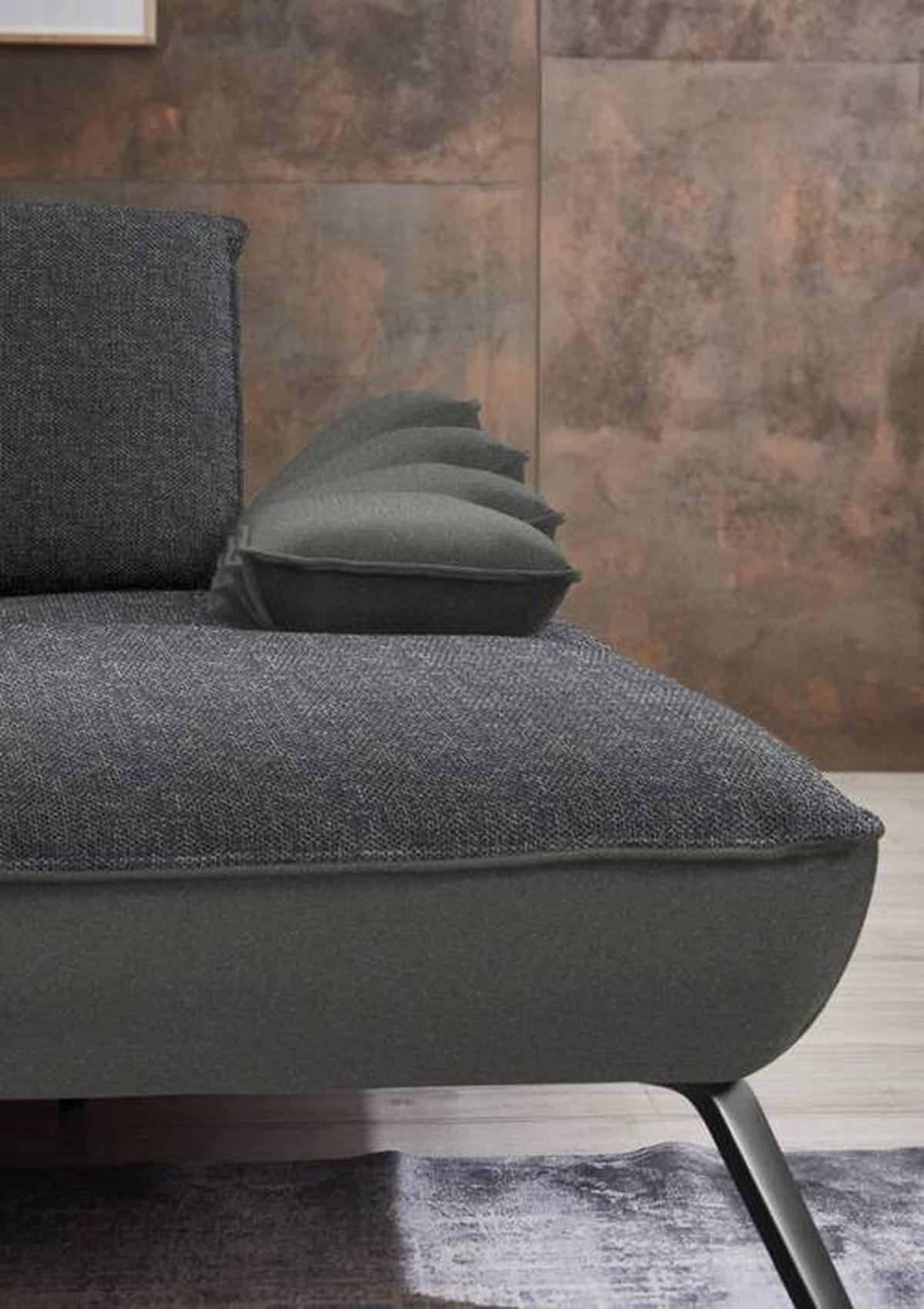 ECKSOFA in Flachgewebe Anthrazit  - Anthrazit/Schwarz, Design, Textil/Metall (301/191cm) - Moderano