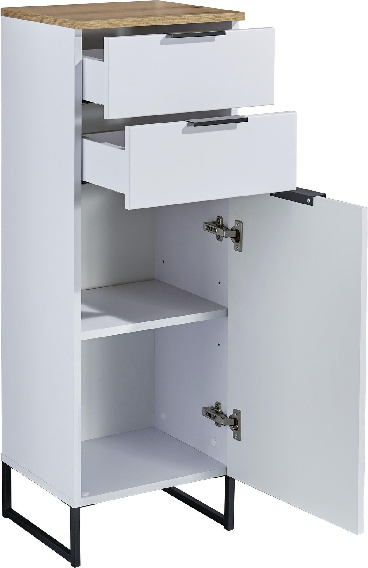 MIDISCHRANK 38/106/32 cm  - Eichefarben/Schwarz, KONVENTIONELL, Holzwerkstoff/Metall (38/106/32cm) - home24