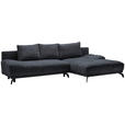 ECKSOFA in Chenille Dunkelblau  - Schwarz/Dunkelblau, MODERN, Textil/Metall (290/182cm) - Hom`in