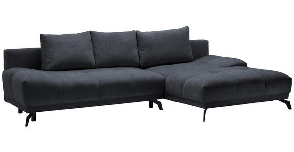 ECKSOFA in Chenille Dunkelblau  - Schwarz/Dunkelblau, MODERN, Textil/Metall (290/182cm) - Hom`in