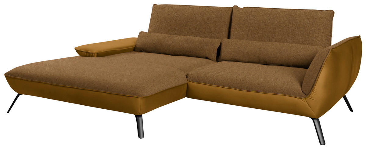 ECKSOFA in Flachgewebe Goldfarben  191/273 cm  - Goldfarben/Schwarz, Design, Textil/Metall (191/273cm) - Moderano