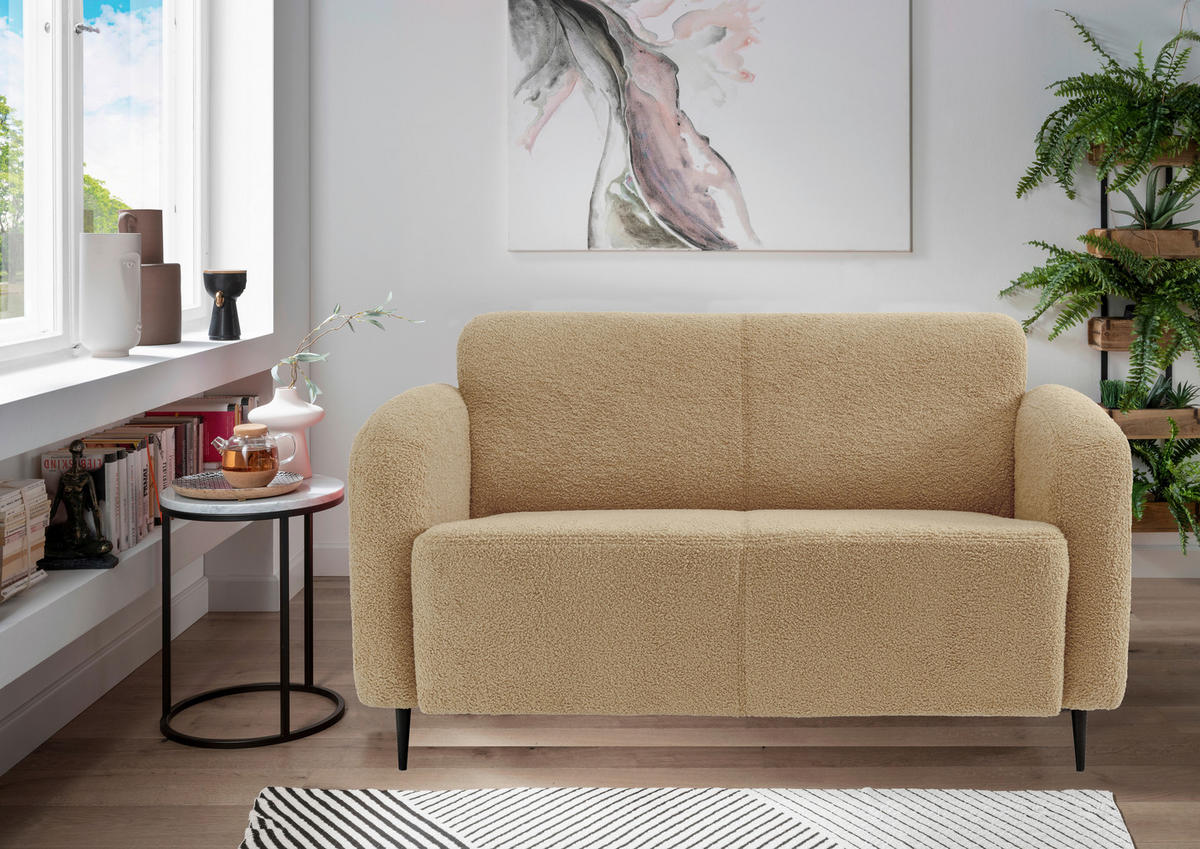 2-SITZER-SOFA in Teddystoff Creme  - Creme/Schwarz, Modern, Metall (140/76/90cm) - Livetastic