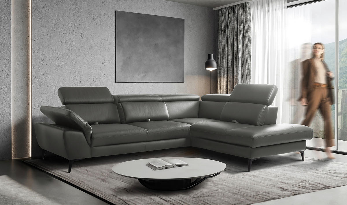 ECKSOFA  in Lederlook Echtleder Anthrazit  274/220 cm  - Anthrazit/Schwarz, Design, Leder/Textil (274/220cm) - Livetastic