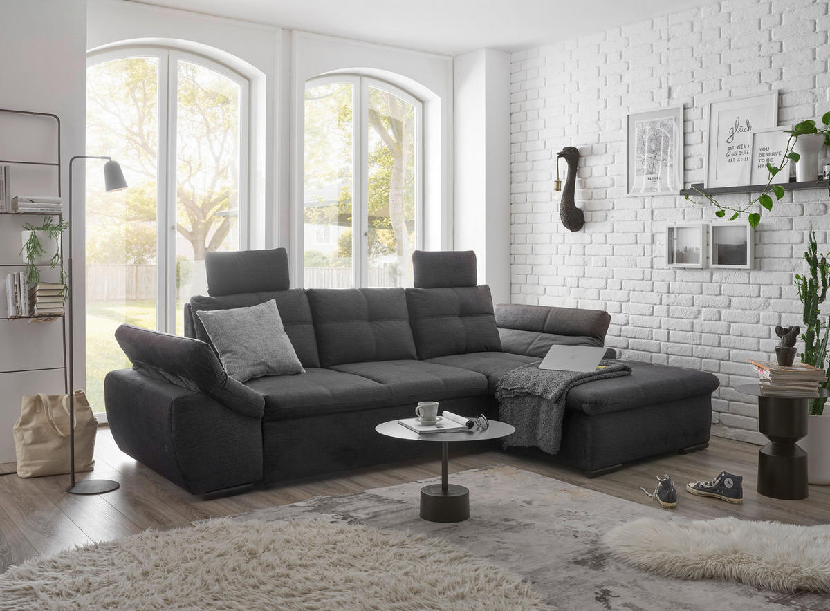 ECKSOFA in Mikrovelours Schwarz  - Schwarz, Konventionell, Kunststoff/Textil (275/170cm) - Carryhome