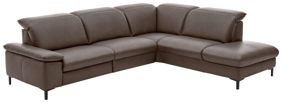ECKSOFA in Echtleder Dunkelgrau  - Dunkelgrau/Schwarz, Design, Leder/Metall (297/245cm) - Beldomo Premium