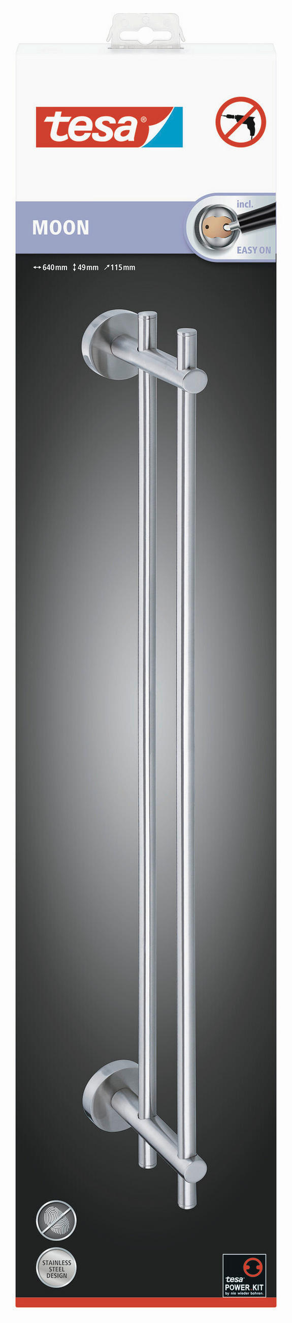 HANDTUCHHALTER Edelstahlfarben  - Edelstahlfarben, Basics, Metall (64/5/11cm) - Tesa