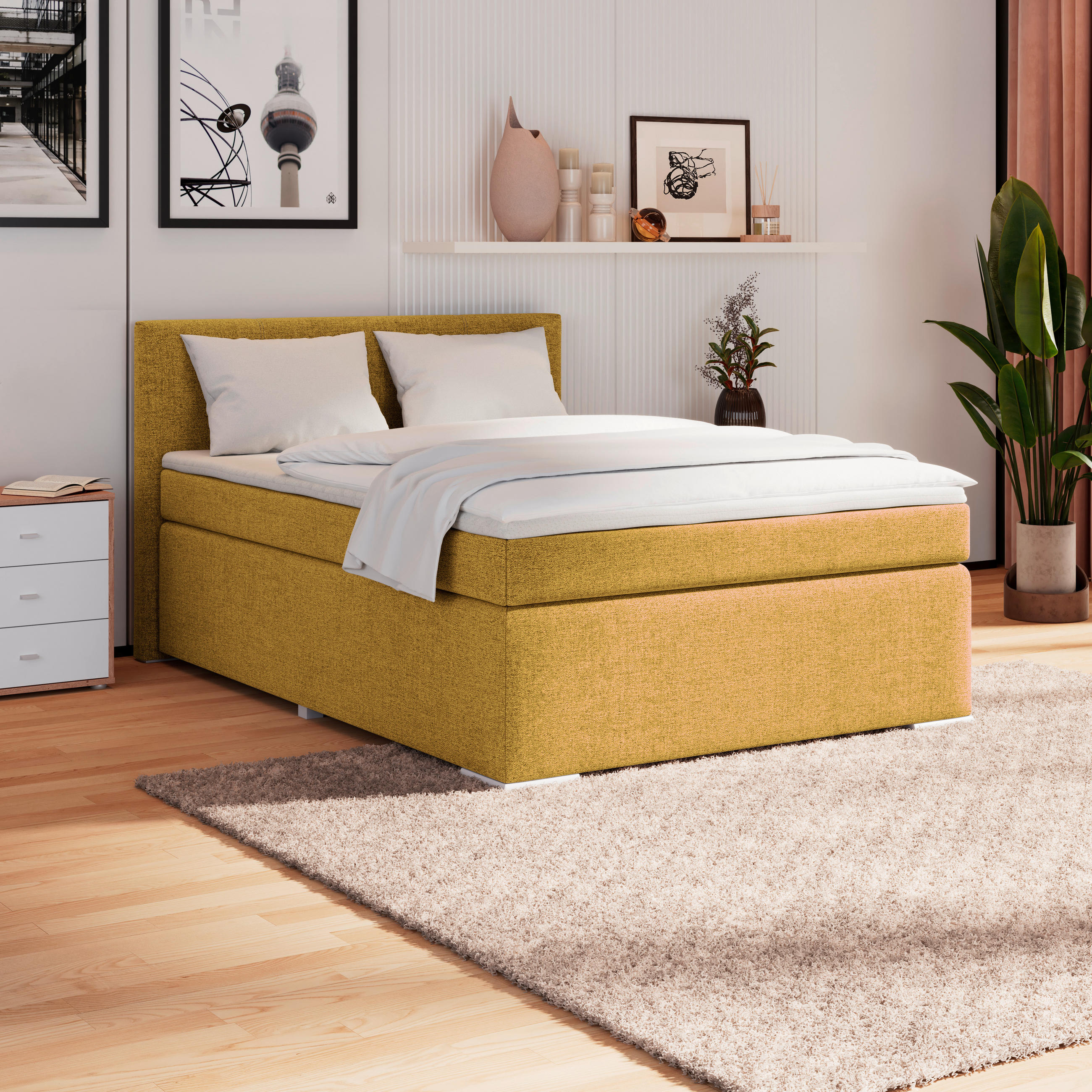BOXSPRINGBETT 120/200 cm  in Goldfarben  - Goldfarben/Alufarben, Basics, Kunststoff/Textil (120/200cm) - Boxxx