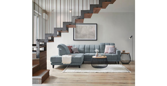 ECKSOFA  in Webstoff Hellblau  216/302 cm  - Schwarz/Hellblau, Design, Holz/Textil (216/302cm) - Xora