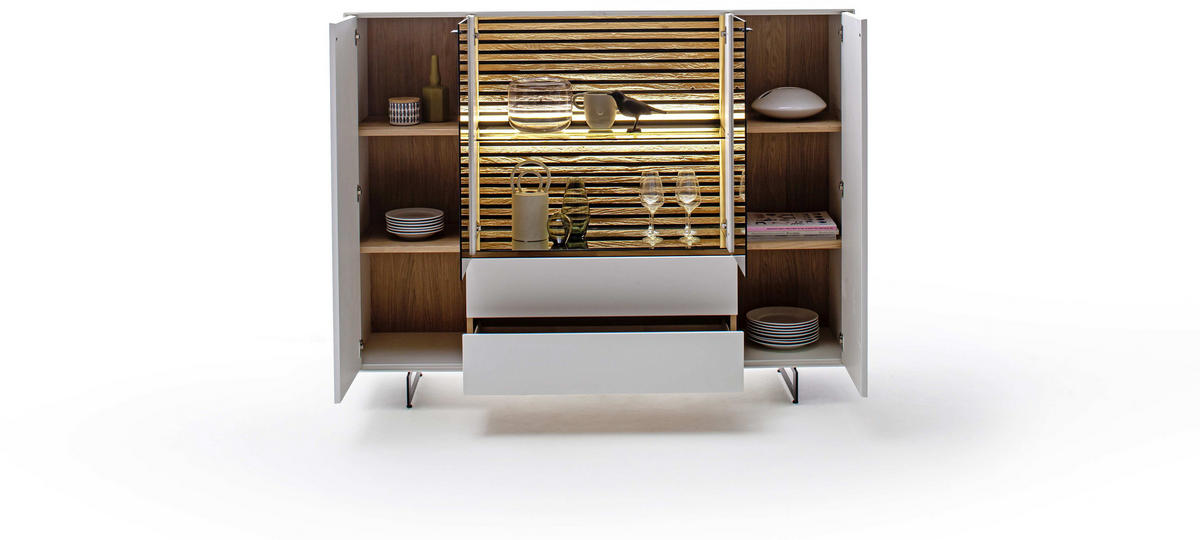 HIGHBOARD Weiß, Eichefarben  165/119/44 cm  - Eichefarben/Anthrazit, Design, Glas/Holz (165/119/44cm) - Schöner Wohnen