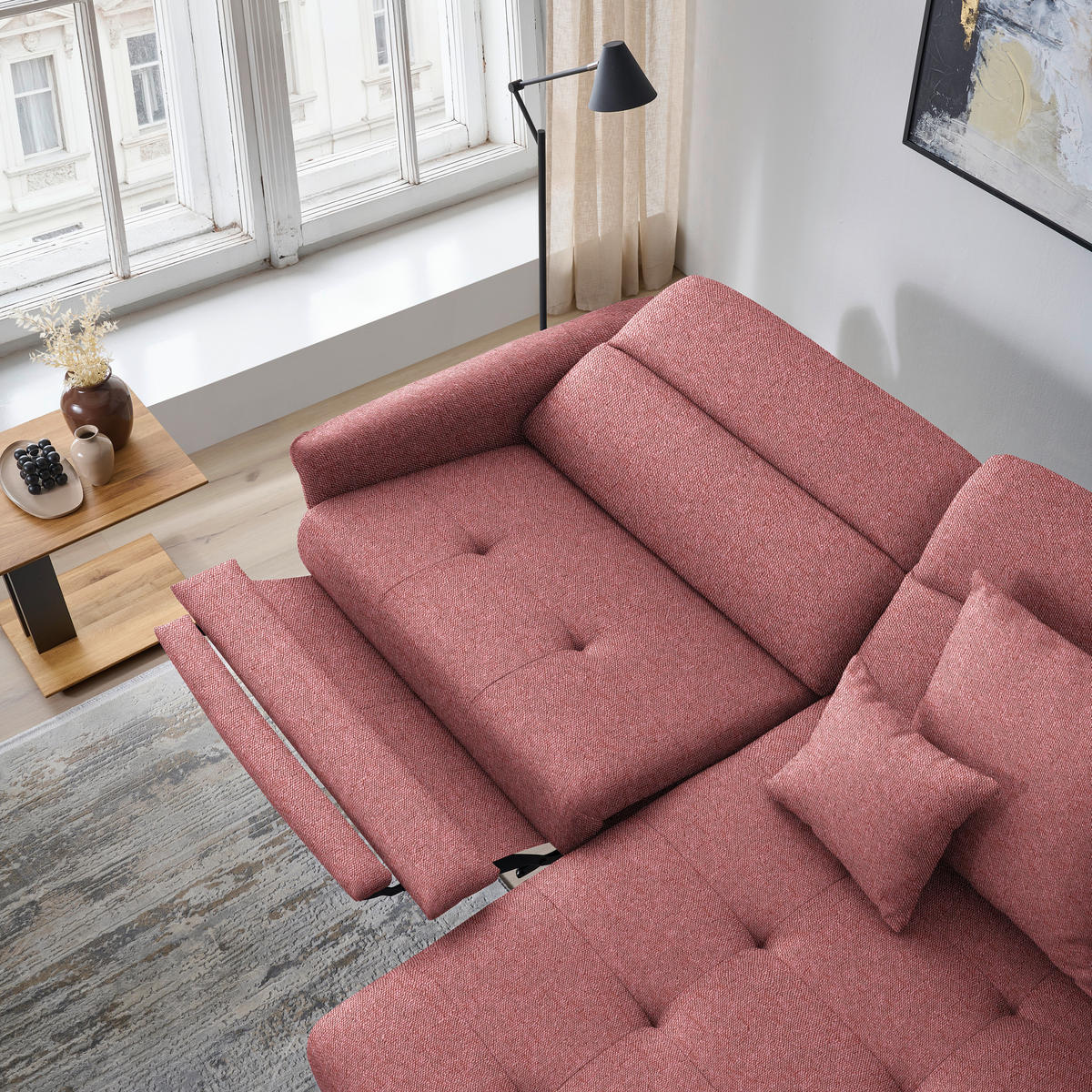 ECKSOFA MANTA in Flachgewebe Koralle  246/175 cm  - Koralle/Schwarz, Design, Textil/Metall (246/175cm) - Celina