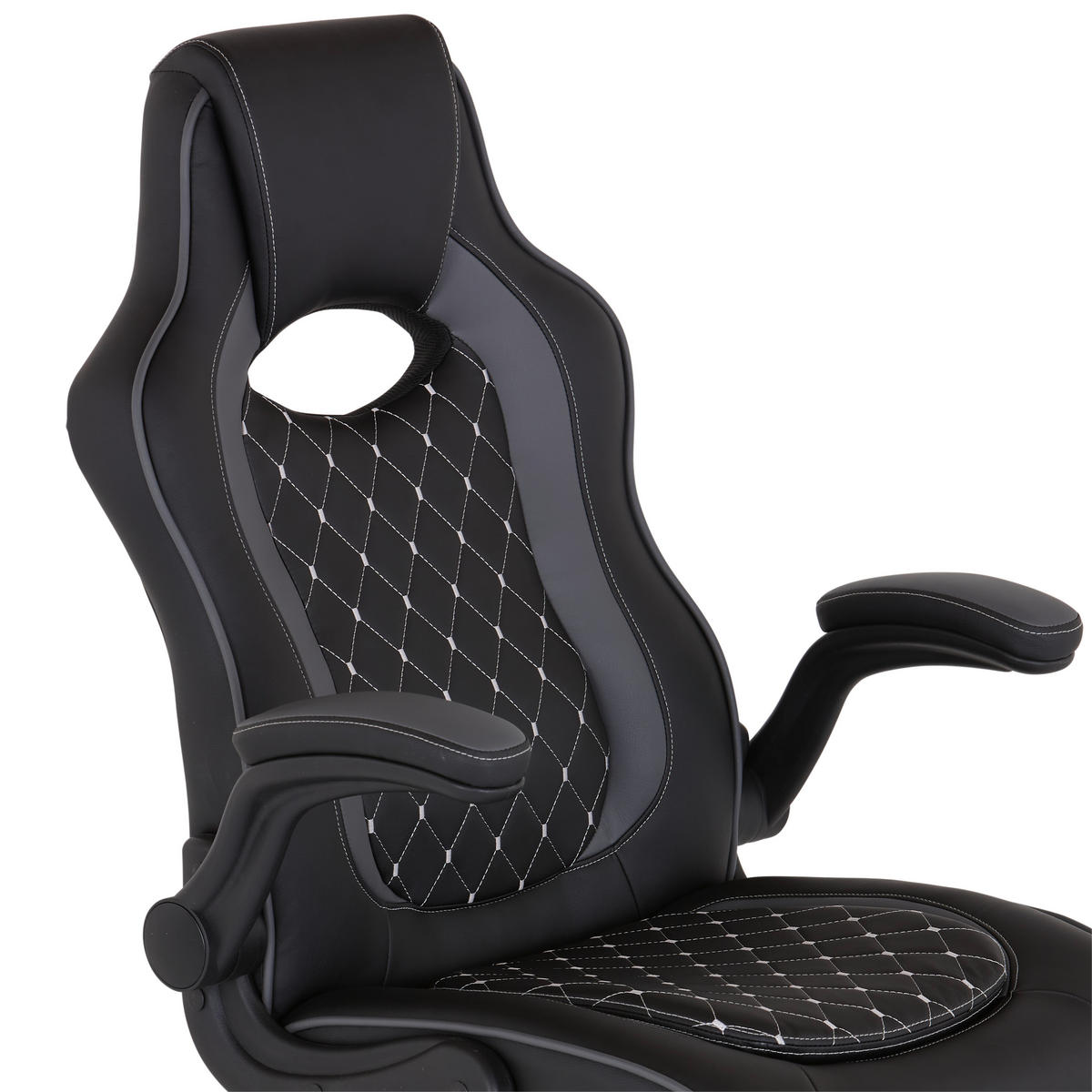 GAMINGSTUHL  in Lederlook Schwarz  - Hellgrau/Schwarz, MODERN, Kunststoff/Textil (69/111/71cm) - MID.YOU