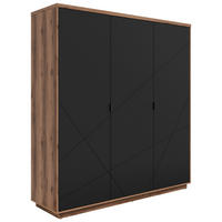 DREHTÜRENSCHRANK 180/200,5/56,5 cm,  in Schwarz, Eichefarben, 3-türig  - Eichefarben/Schwarz, MODERN, Holzwerkstoff/Metall (180/200,5/56,5cm) - MID.YOU