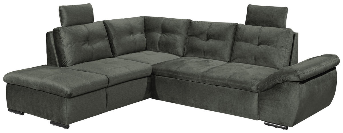 ECKSOFA in Mikrovelours Dunkelgrün  - Dunkelgrün/Schwarz, KONVENTIONELL, Kunststoff/Textil (217/265cm) - Carryhome
