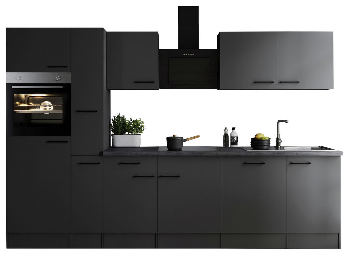 KÜCHENBLOCK 310 cm   in Dunkelgrau  - Dunkelgrau/Schwarz, Design, Holzwerkstoff/Metall (310cm) - Respekta