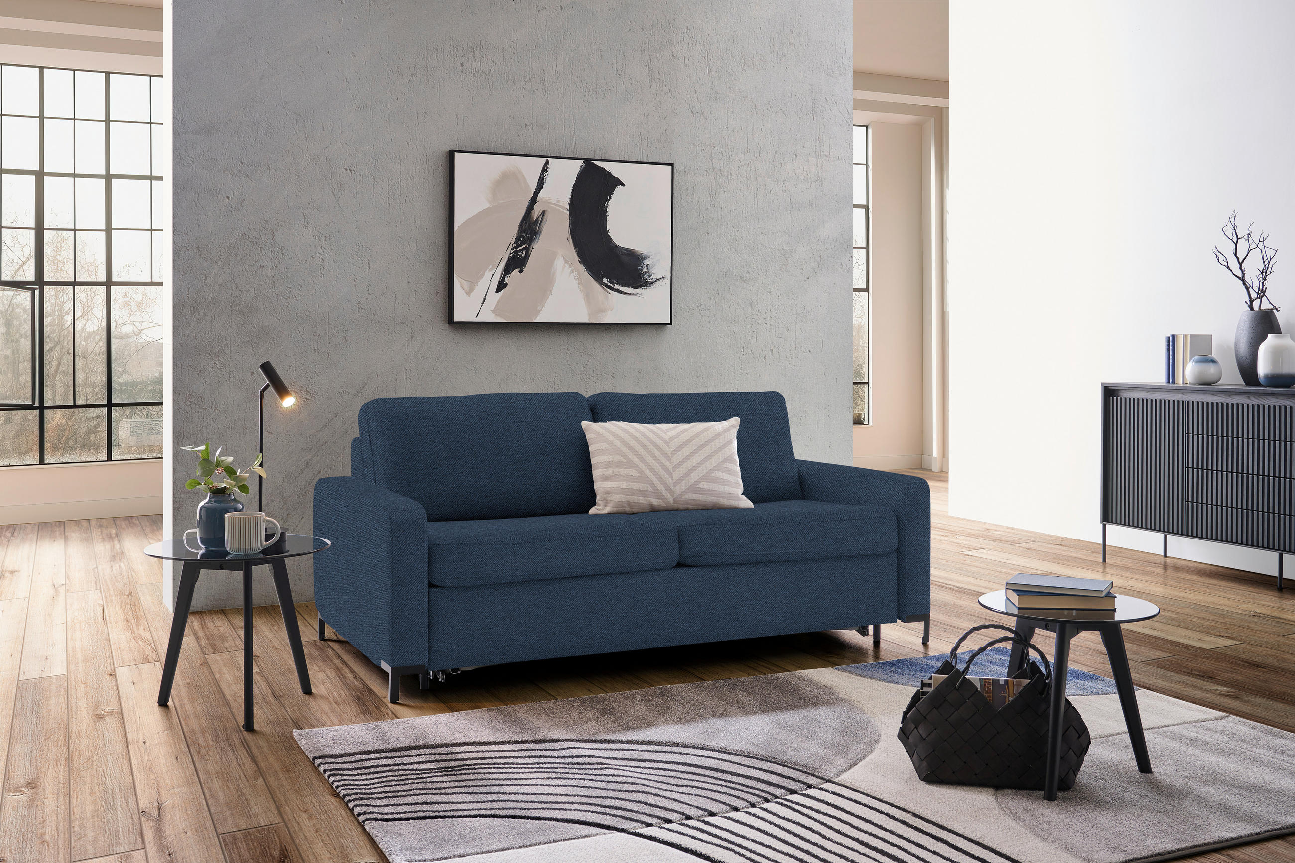 SCHLAFSOFA Webstoff Blau  - Blau/Schwarz, KONVENTIONELL, Textil/Metall (187/84/97cm) - Livetastic