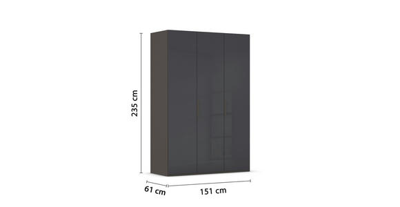 DREHTÜRENSCHRANK 151/235/60 cm,  in Graphitfarben, 3-türig  - Graphitfarben, Basics, Glas/Holzwerkstoff (151/235/60cm) - Novel