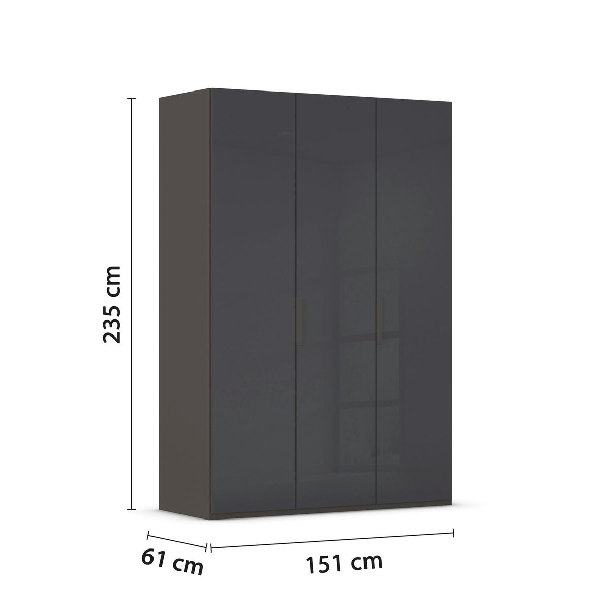 DREHTÜRENSCHRANK 151/235/60 cm,  in Graphitfarben, 3-türig  - Graphitfarben, Basics, Glas/Holzwerkstoff (151/235/60cm) - Novel