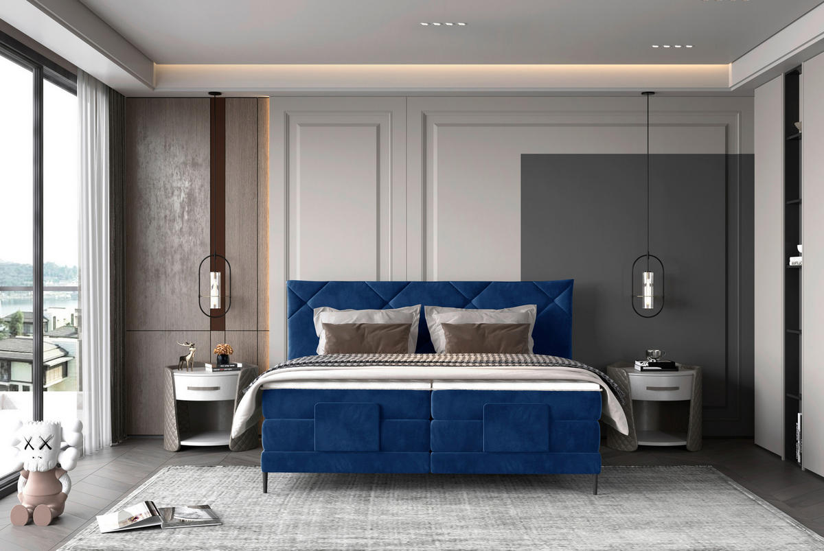 BOXSPRINGBETT 180/200 cm  in Dunkelblau  - Schwarz/Dunkelblau, Konventionell, Textil/Metall (180/200cm) - Esposa