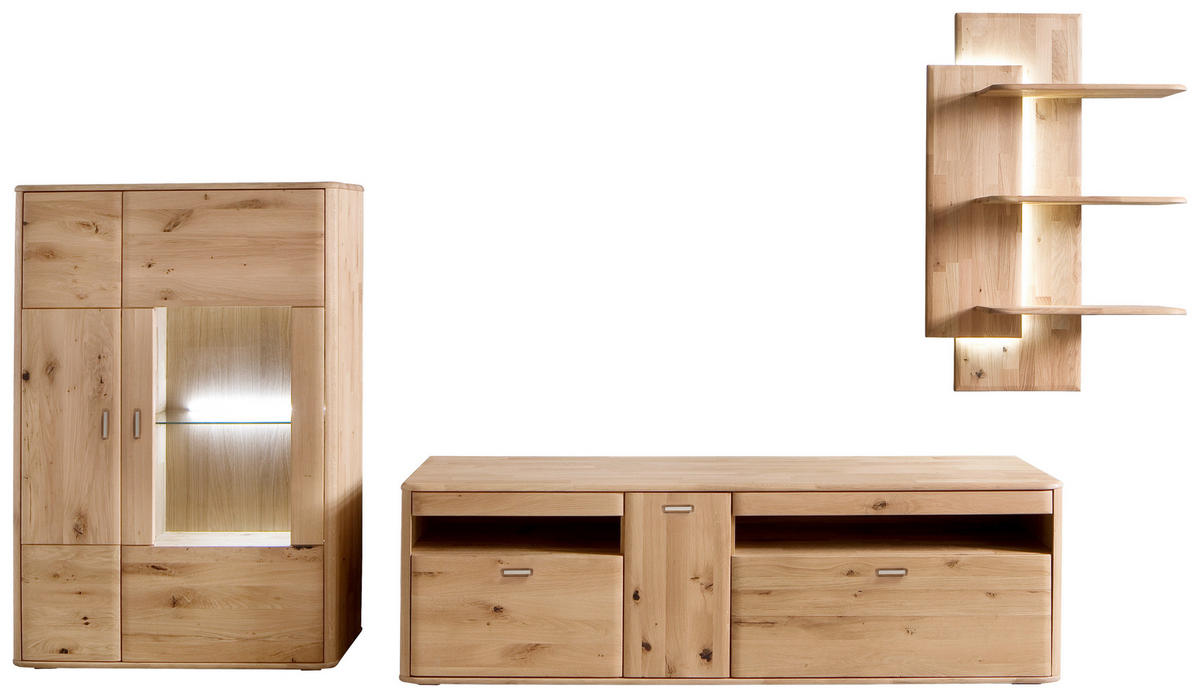 WOHNWAND  in Eichefarben  340/194/50 cm  - Eichefarben/Silberfarben, Design, Glas/Holz (340/194/50cm) - Livetastic