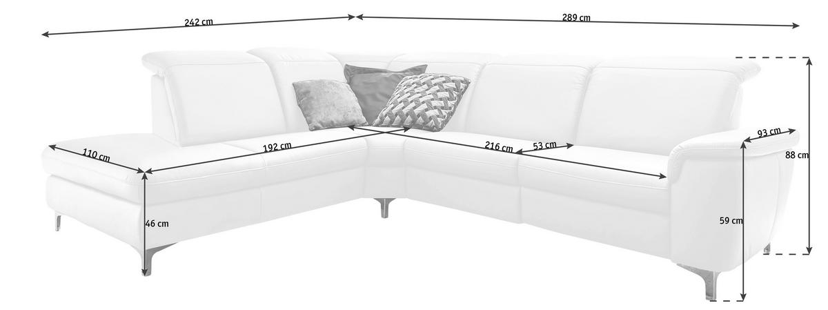 ECKSOFA in Echtleder Weiß  - Alufarben/Weiß, Design, Leder/Metall (292/242cm) - Cantus