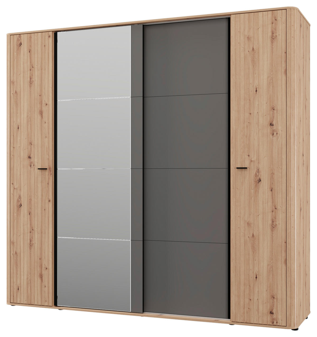 KLEIDERSCHRANK 232/218,5/58 cm,  in Graphitfarben, Schwarz, Eiche Artisan, 4-türig  - Graphitfarben/Schwarz, MODERN, Glas/Holzwerkstoff (232/218,5/58cm) - MID.YOU