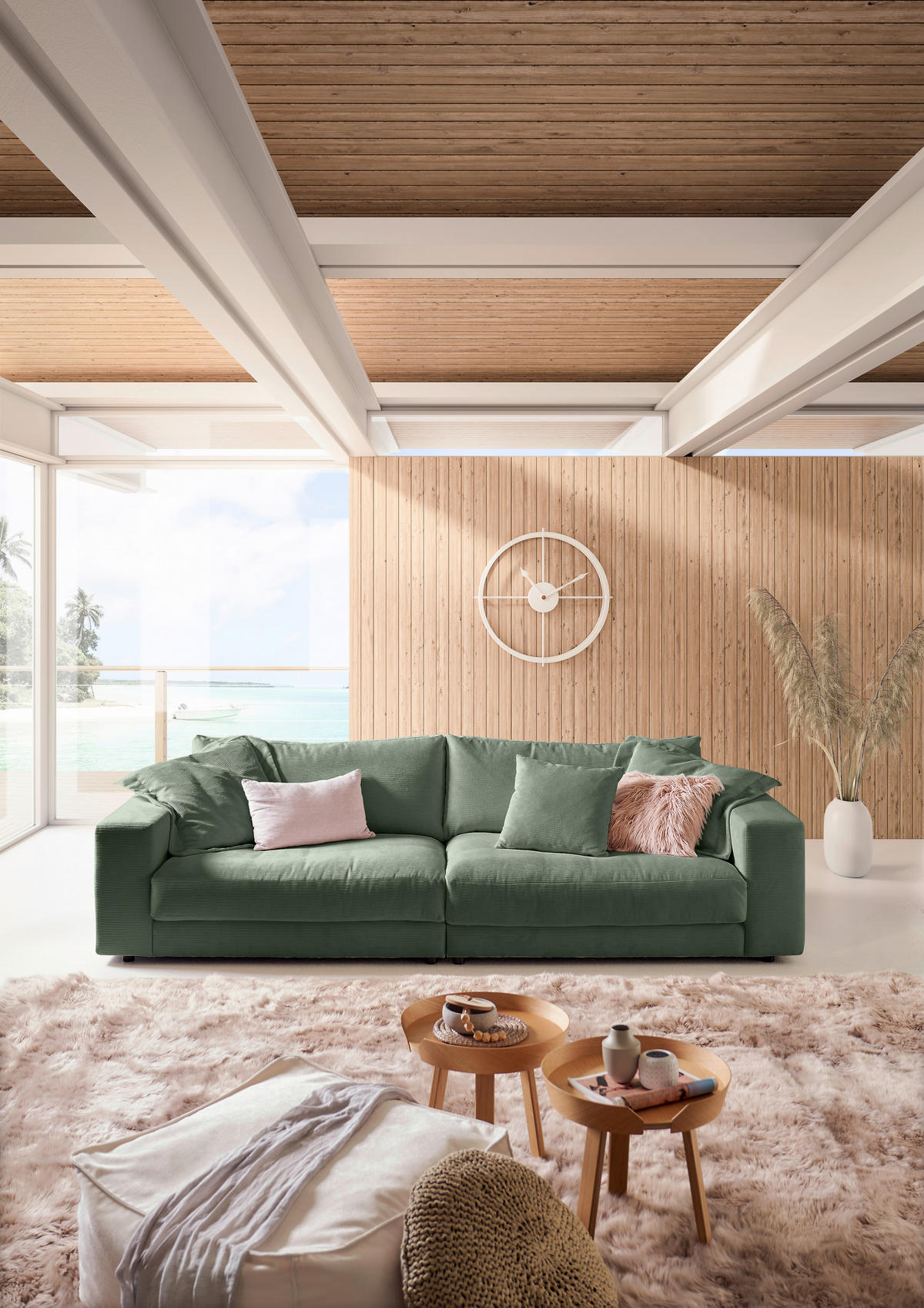 MEGASOFA Feincord Olivgrün  - Schwarz/Olivgrün, Design, Kunststoff/Textil (290/86/127cm) - Pure Home Lifestyle