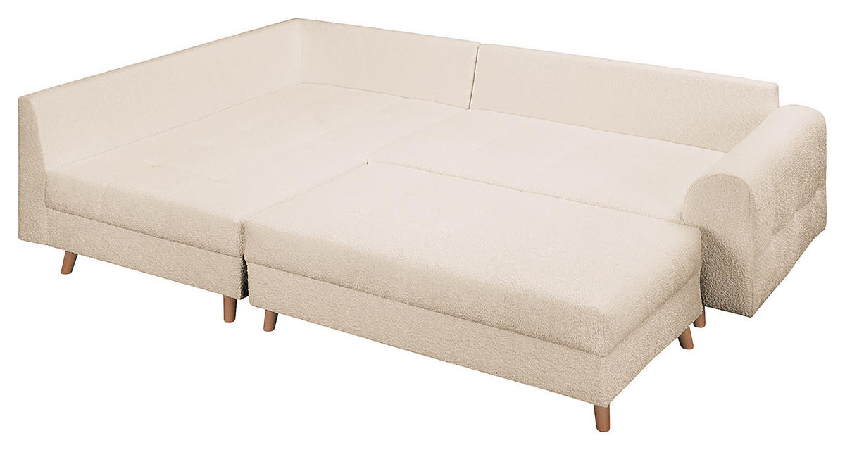 ECKSOFA inkl. Hocker Ariella Weiß Bouclé  - Naturfarben/Weiß, Design, Holz/Textil (161/231cm) - Livetastic