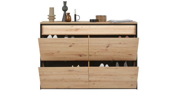 GARDEROBE 4-teilig in 180/190/24,3 cm - Schwarz/Eiche Artisan, KONVENTIONELL, Glas/Holzwerkstoff (180/190/24,3cm) - Voleo