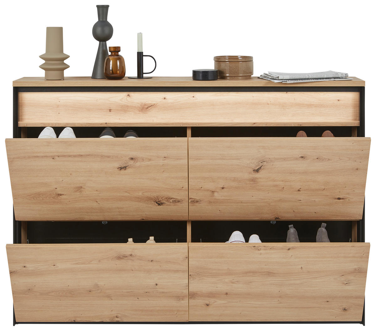 GARDEROBE 4-teilig  in 180/190/24,3 cm  - Schwarz/Eiche Artisan, KONVENTIONELL, Glas/Holzwerkstoff (180/190/24,3cm) - Voleo