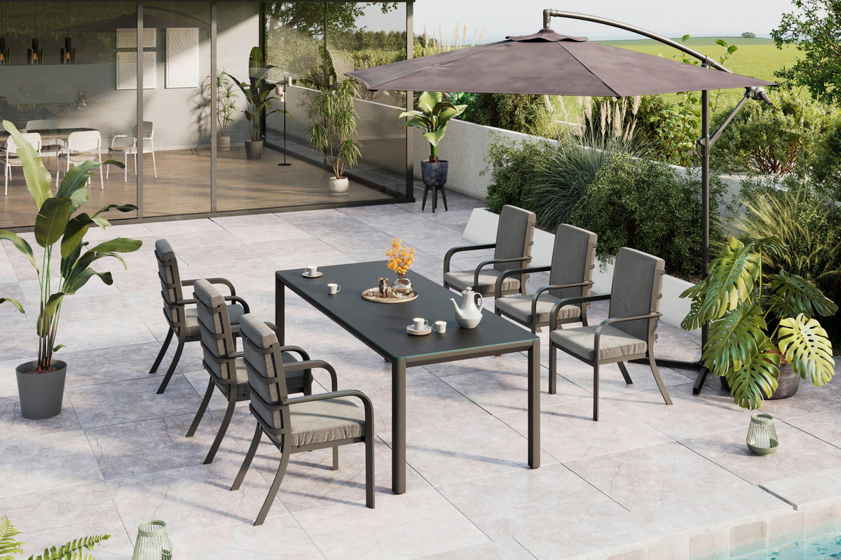 GARTENTISCH 220/74/90 cm Metall, Glas Dunkelgrau rechteckig  - Dunkelgrau, Trend, Glas/Metall (220/74/90cm) - Ambia Garden