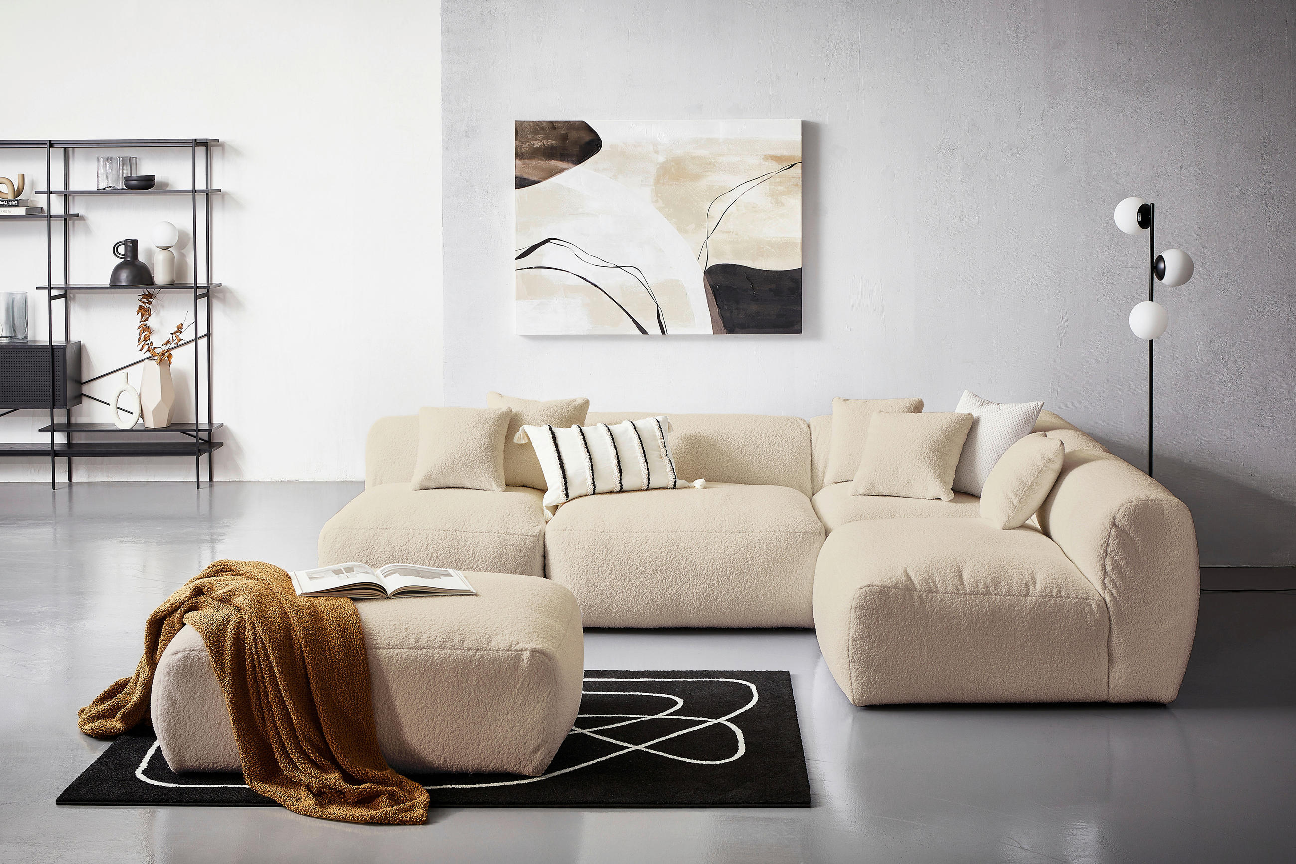 SOFAELEMENT in Flachgewebe, Teddystoff Beige  - Beige, Trend, Textil (115/70/115cm) - Livetastic