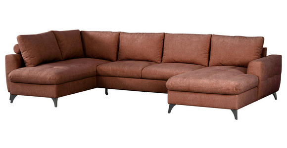 WOHNLANDSCHAFT Rot Chenille  - Rot/Schwarz, KONVENTIONELL, Textil/Metall (188/340/160cm) - Xora