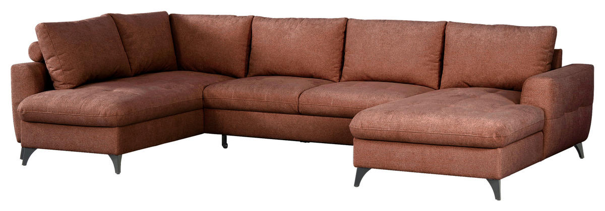 WOHNLANDSCHAFT Rot Chenille  - Rot/Schwarz, KONVENTIONELL, Textil/Metall (188/340/160cm) - Xora