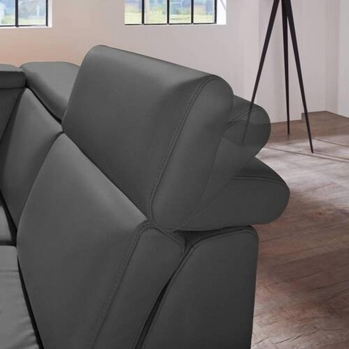 ECKSOFA in Echtleder Anthrazit  271/239 cm  - Anthrazit/Alufarben, Design, Leder/Metall (271/239cm) - Cantus