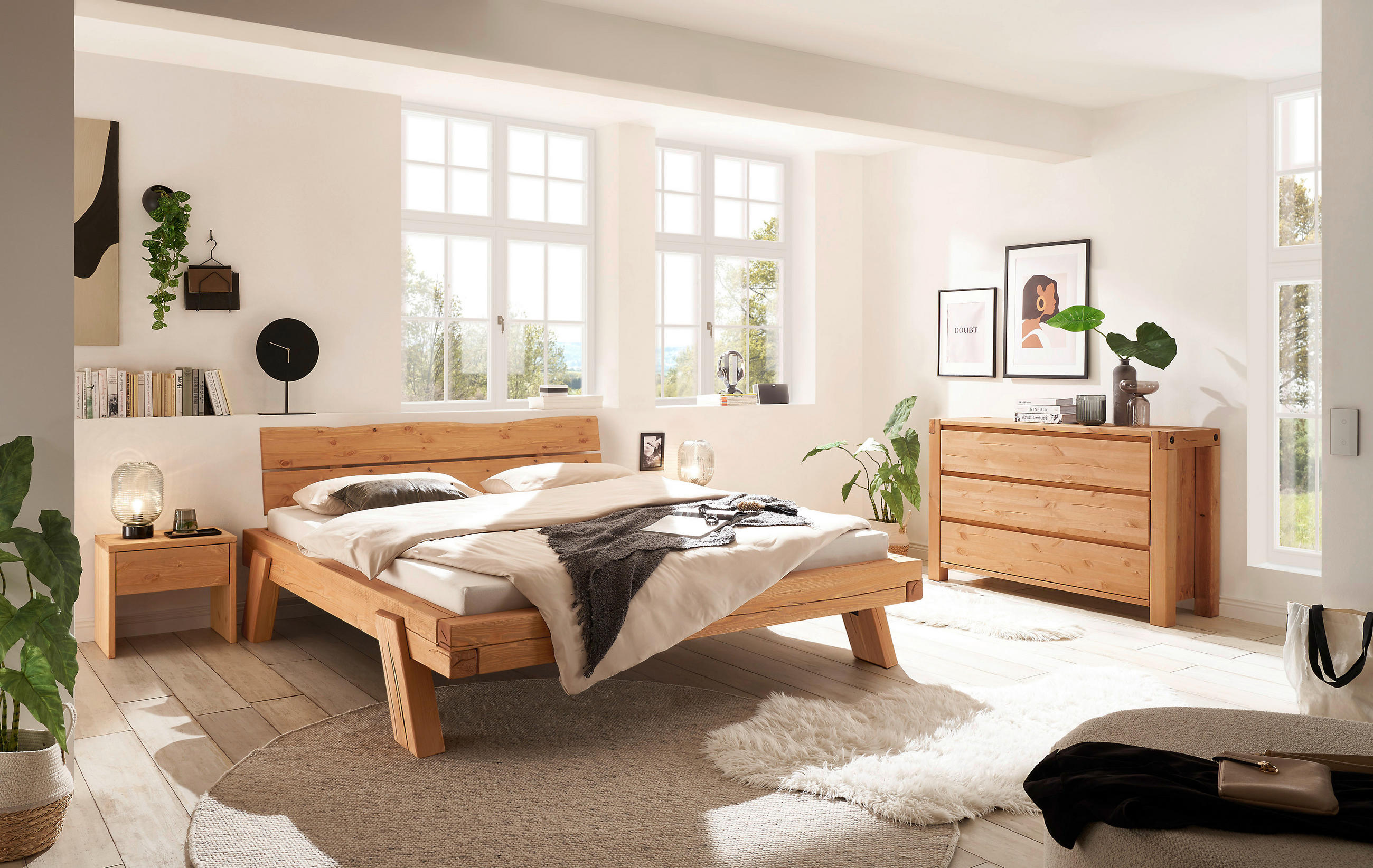 BALKENBETT 200/200 cm  in Honigeiche   - Honigeiche, MODERN, Holz (200/200cm) - Livetastic