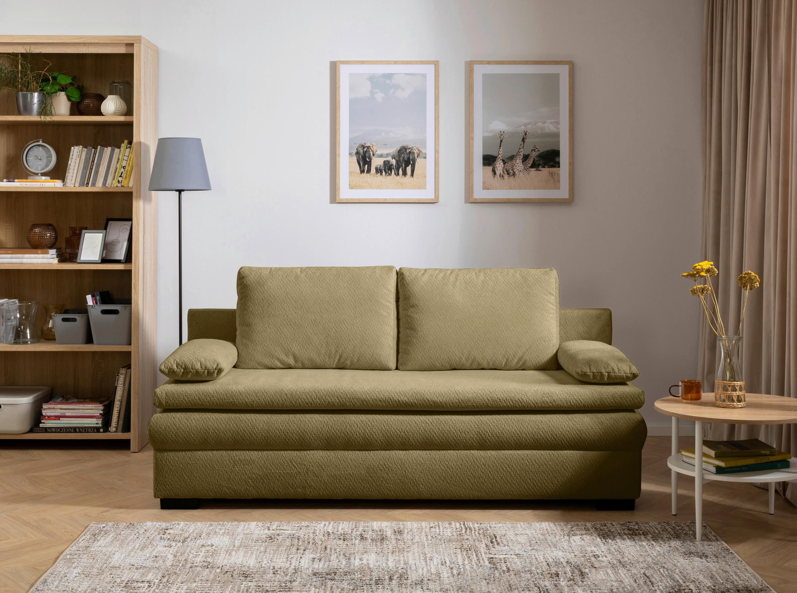 SCHLAFSOFA  mit Liegefunktion, Schlafen auf Sitzhöhe, Rücken echt Struktur Olivgrün  - Schwarz/Olivgrün, KONVENTIONELL, Kunststoff/Textil (195/93/83cm) - Carryhome