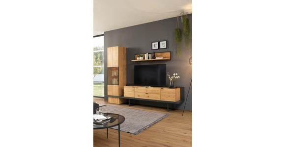 WOHNWAND Asteiche furniert, massiv, Hartholz Anthrazit, Eichefarben - Eichefarben/Anthrazit, KONVENTIONELL, Glas/Holz (278/202/47cm) - Linea Natura