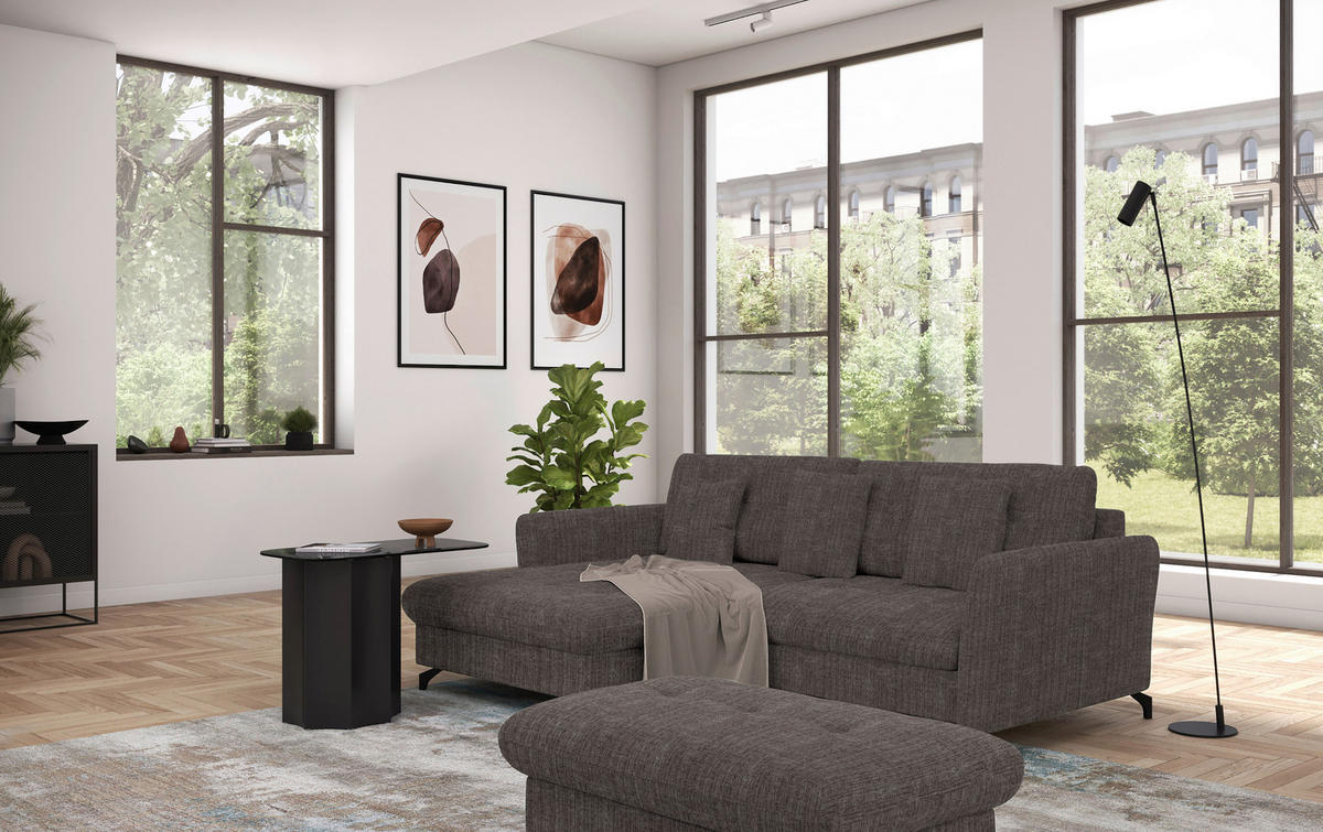 ECKSOFA in Flachgewebe, Leinenoptik Braun  - Schwarz/Braun, Design, Textil/Metall (170/242cm) - Xora