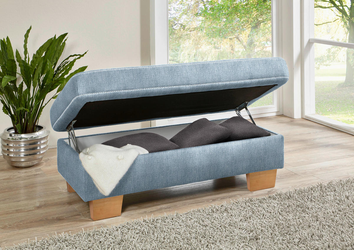 ECKSOFA in Mikrofaser Blau  226/273 cm  - Blau/Eichefarben, Natur, Holz/Textil (226/273cm) - Beldomo System