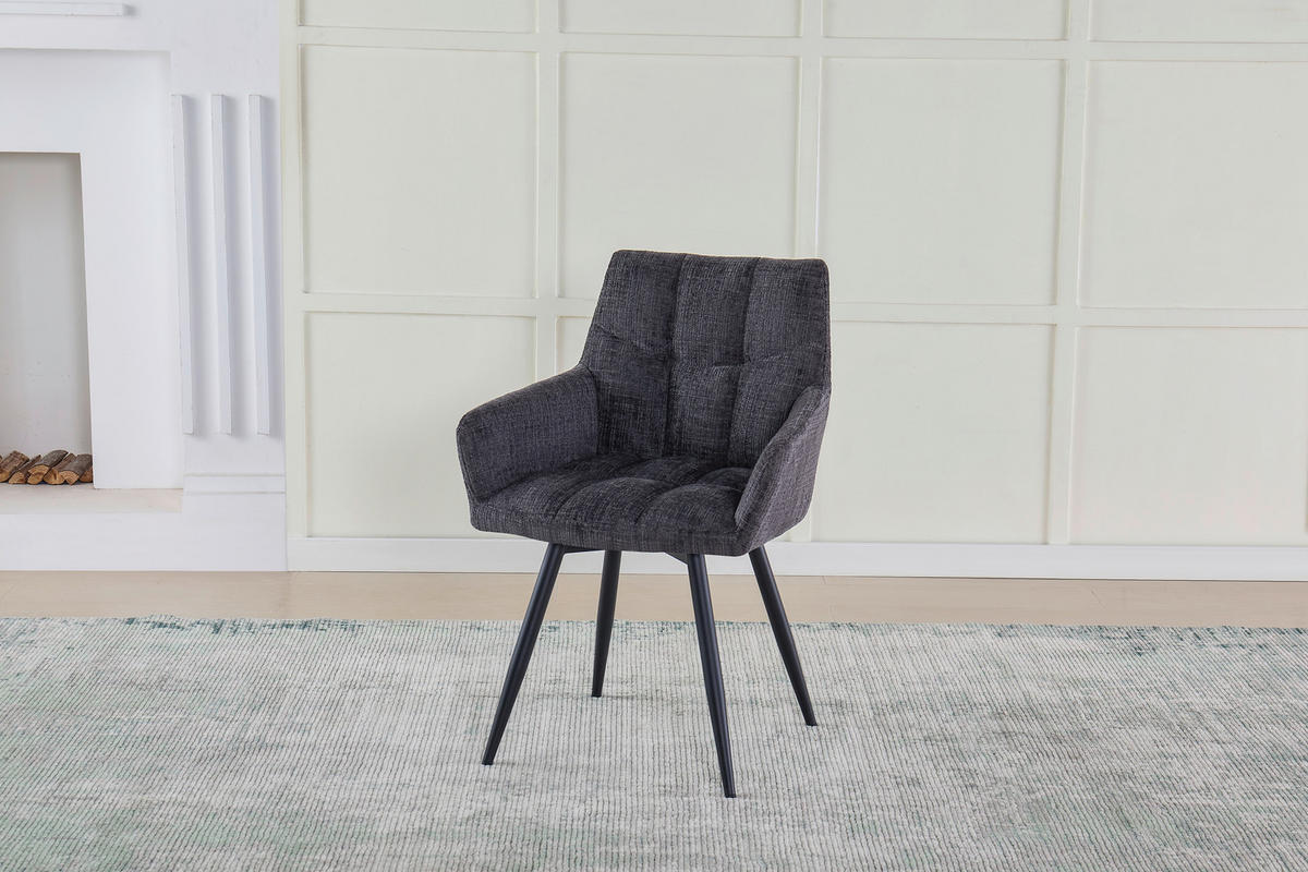 NASLANJAČ, kovina, tekstil črna, temno siva  - temno siva/črna, Design, kovina/tekstil (61/83,5/60cm) - Stylife