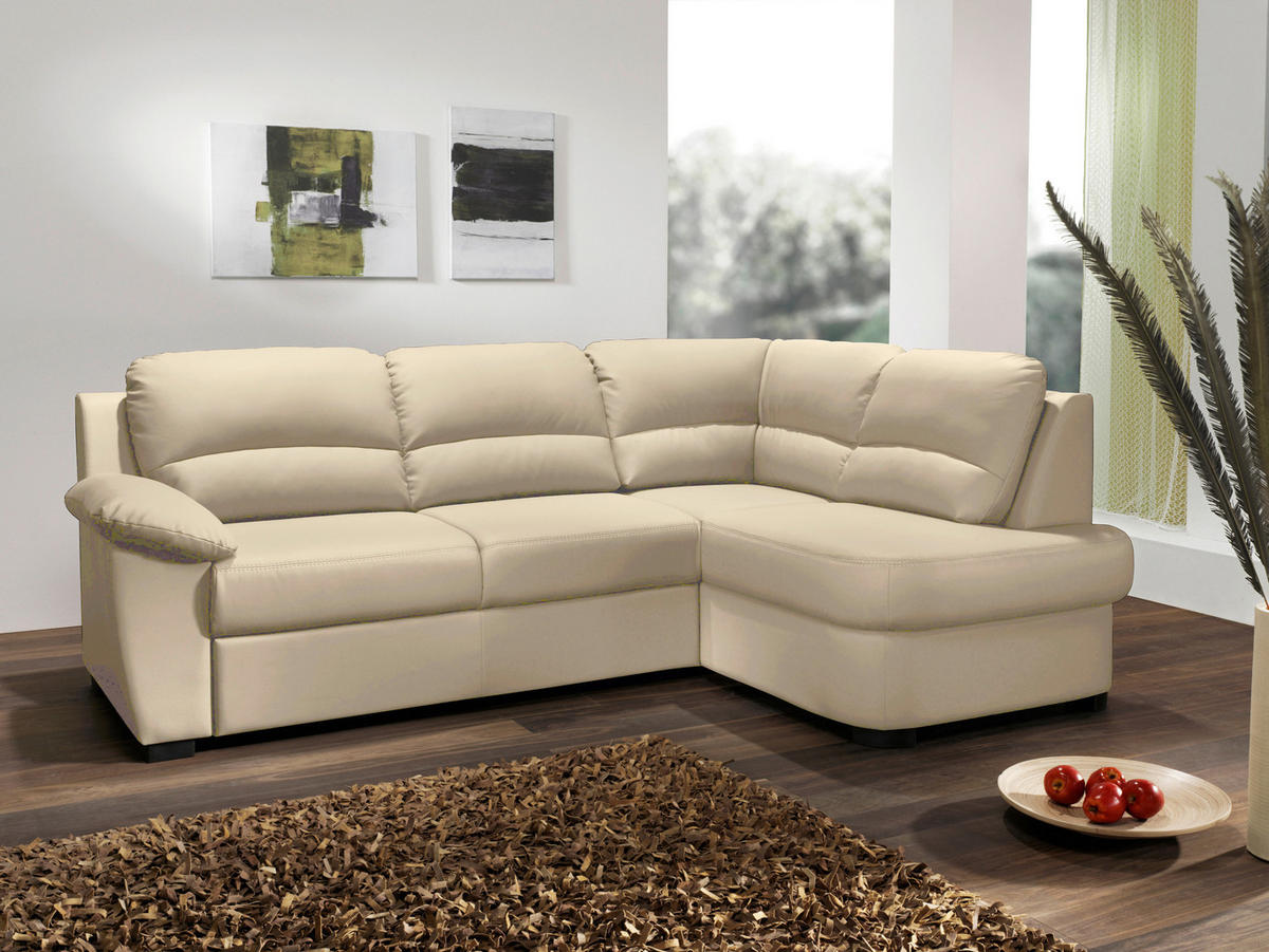 ECKSOFA in Lederlook Beige  - Beige/Schwarz, Konventionell, Kunststoff/Textil (240/45/165cm) - MID.YOU