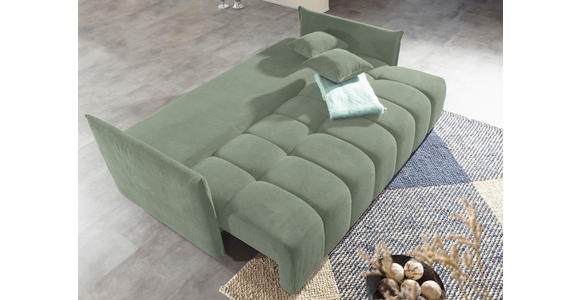 SCHLAFSOFA Plüsch Salbeigrün  inkl. Zierkissen, Rückenkissen, Bettkasten, Schlaffunktion, Rücken echt, Liegefläche im Originalstoff  - Salbeigrün/Schwarz, KONVENTIONELL, Kunststoff/Textil (200/73/105cm) - Carryhome
