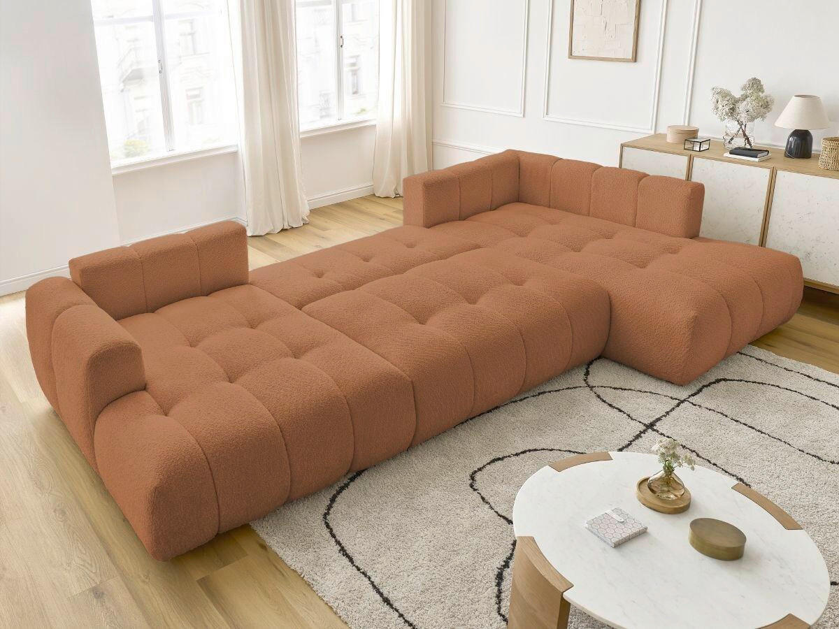 WOHNLANDSCHAFT  FUJI  Orange Bouclé  - Schwarz/Orange, MODERN, Kunststoff/Textil (160/377/204cm)