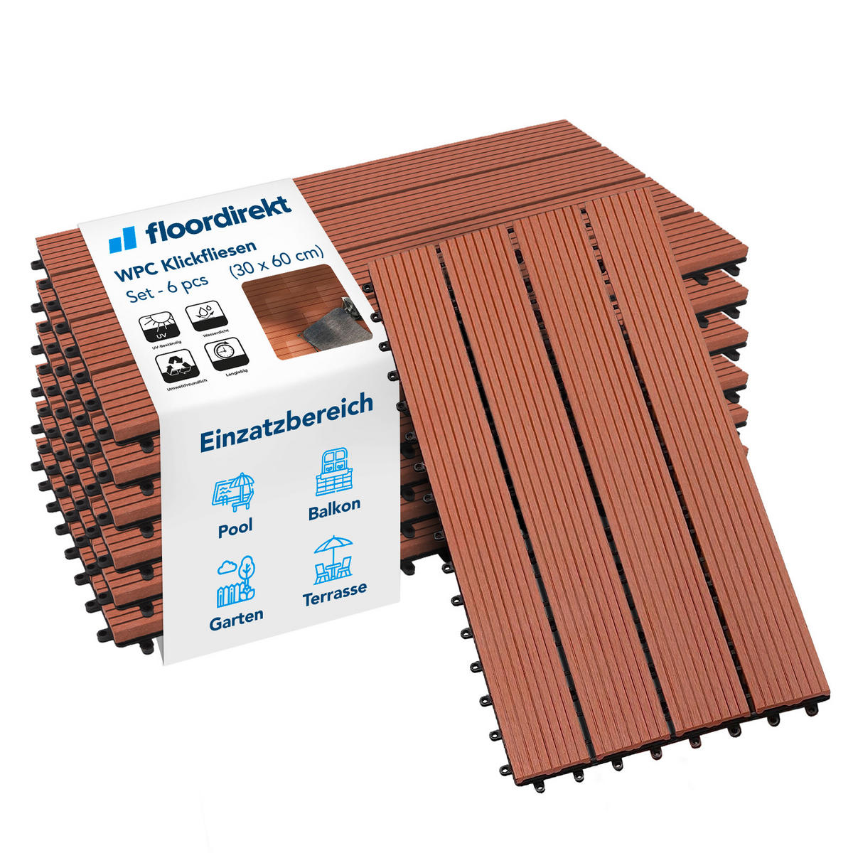 TERRASSENFLIESE Hellbraun 6 Stück  - Hellbraun, MODERN, Holzwerkstoff (30/60cm) - Floordirekt