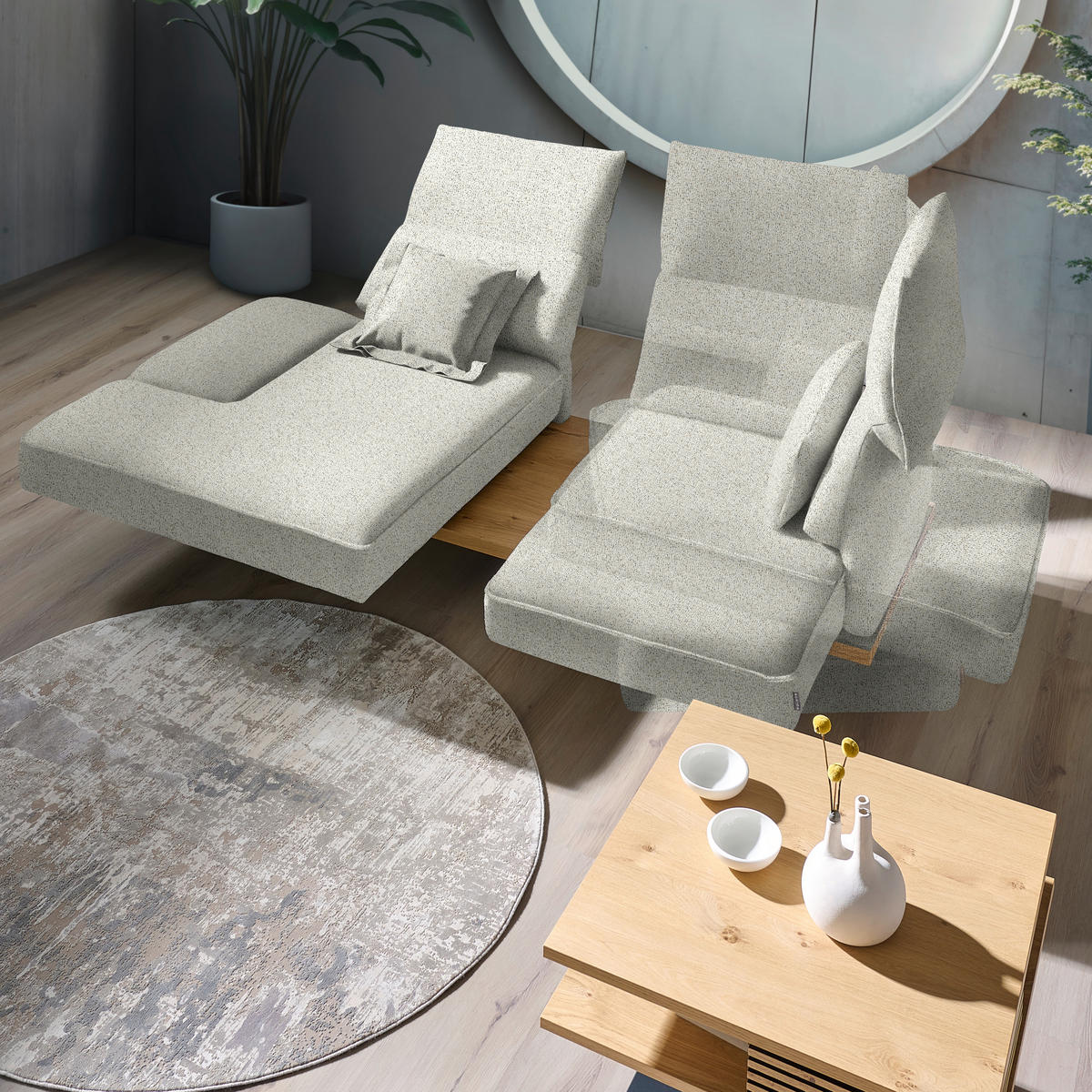 ECKSOFA Chenille Creme  - Creme/Schwarz, Design, Holz/Textil (132/240cm) - Koinor